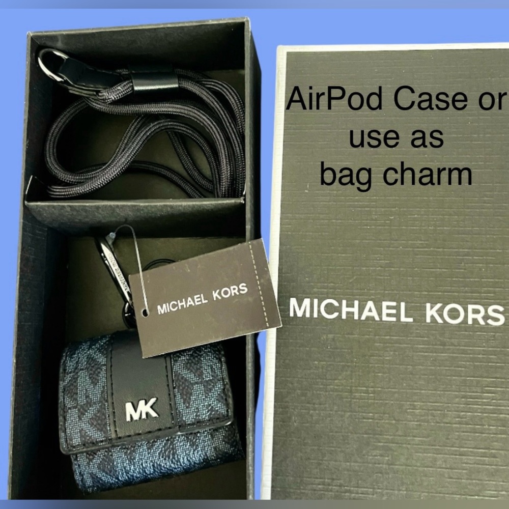 Michael Kors NWT AirPod Holder OR Use as Bag Charm, keychain Navy UNISEX